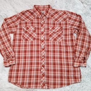 Haband Mens Shirt Button Up Multicolor L Pearl Snaps Plaid Pockets Western Ranch